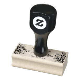Leaves, Berries and Flowers Wedding Thank You Rubber Stamp