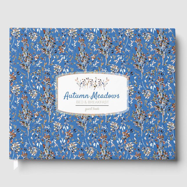  Leaves Berries Blue Elegant Vacation Rental Guest Book (Front)