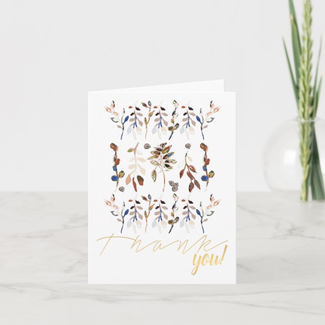 Leaves Berries White Elegant Floral  Thank You Card (Front)