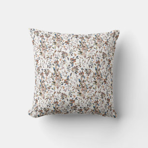 Leaves Berries White Elegant Watercolor Floral Cushion