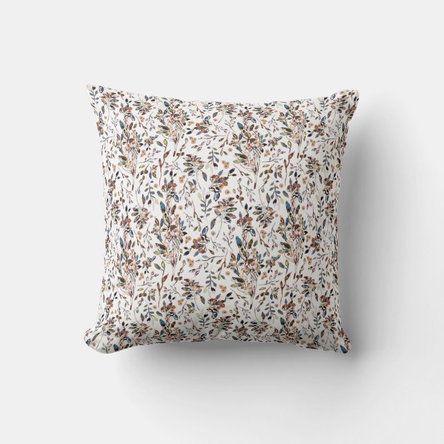 Leaves Berries White Elegant Watercolor Floral Cushion (Front)