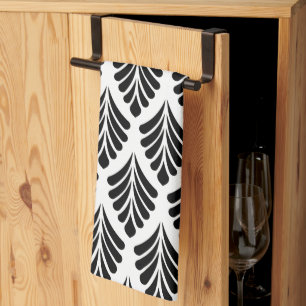 Leaves Black and White Minimal Tea Towel