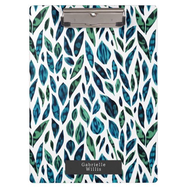 Leaves Blue and Green Botanical Pattern  Clipboard (Front)