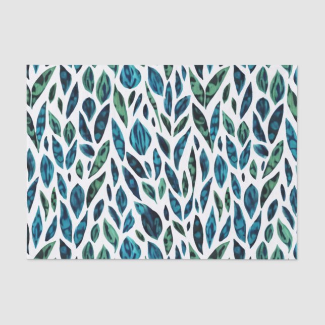 Leaves Blue and Green Botanical Pattern  Tissue Paper (Front)