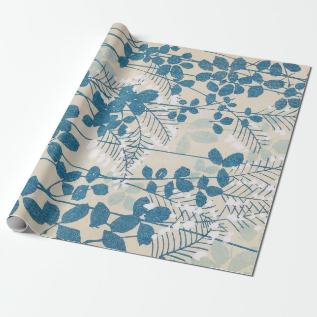 Leaves Branches Botanical Print Vintage Japanese Wrapping Paper (Unrolled)
