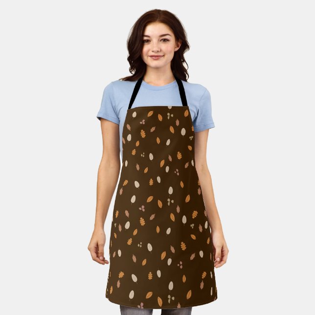 Leaves & Branches Dark Autumn Acorns Brown Backgro Apron (Worn)