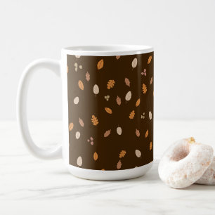 Leaves & Branches Dark Autumn Acorns Brown Backgro Coffee Mug