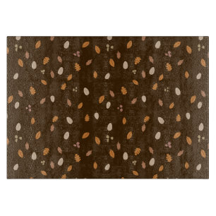 Leaves & Branches Dark Autumn Acorns Brown Backgro Cutting Board