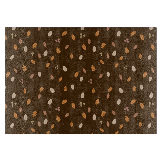 Leaves & Branches Dark Autumn Acorns Brown Backgro Cutting Board (Front)
