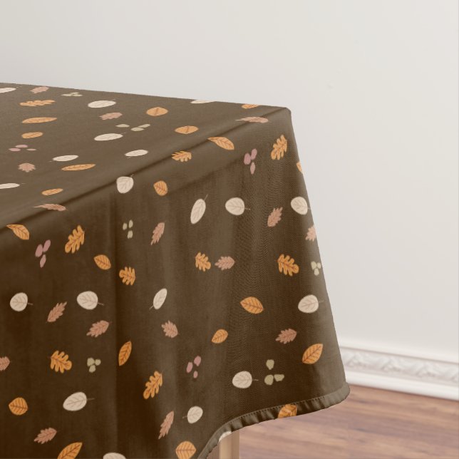 Leaves & Branches Dark Autumn Acorns Brown Backgro Tablecloth (In Situ)