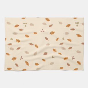 Leaves & Branches Light Autumn Acorns Cream Backgr Tea Towel