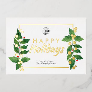 Leaves Business Happy Holidays Real Gold Foil Card