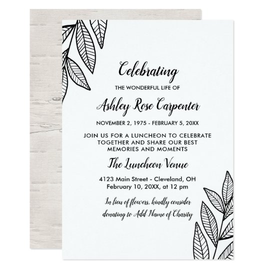leaves amp calligraphy celebration of life memorial memorial invitations