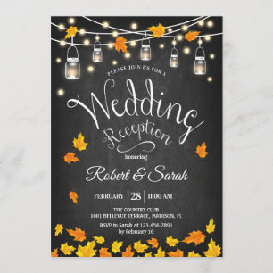 Leaves Chalkboard Fall Rustic Wedding Reception Invitation