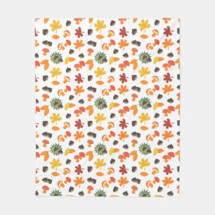 Leaves, chestnuts and mushrooms all over pattern fleece blanket