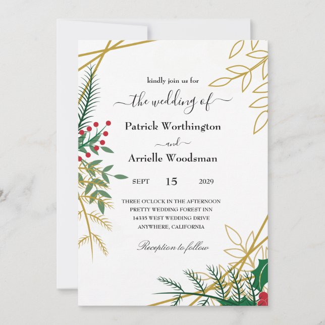 Leaves Christmas wedding invitations (Front)