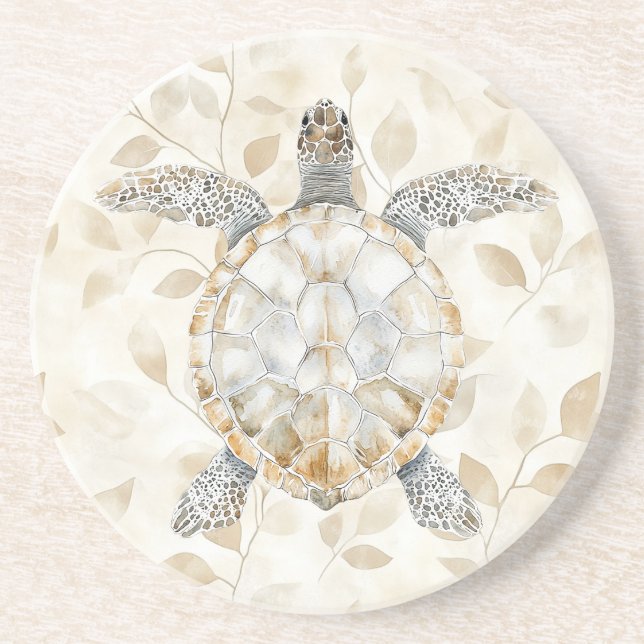 Leaves Cream Ocean Beach Sea Turtles Coaster (Front)