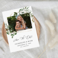 Leaves & Eucalyptus Gold H Photo Save the Date