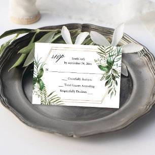 Leaves & Eucalyptus Gold no Meal RSVP Card