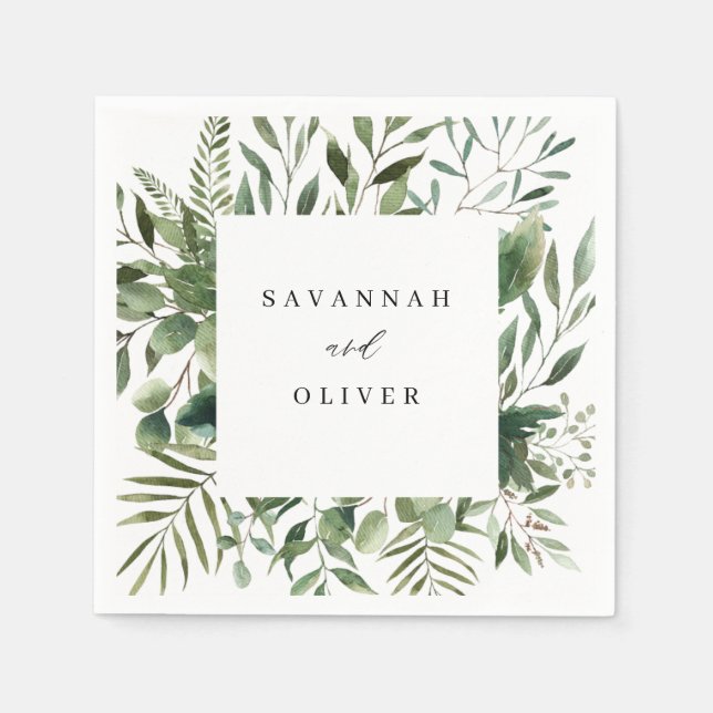 Leaves & Eucalyptus Name Napkins (Front)