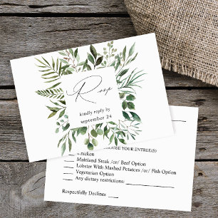 Leaves & Eucalyptus Rustic w Meal RSVP Card