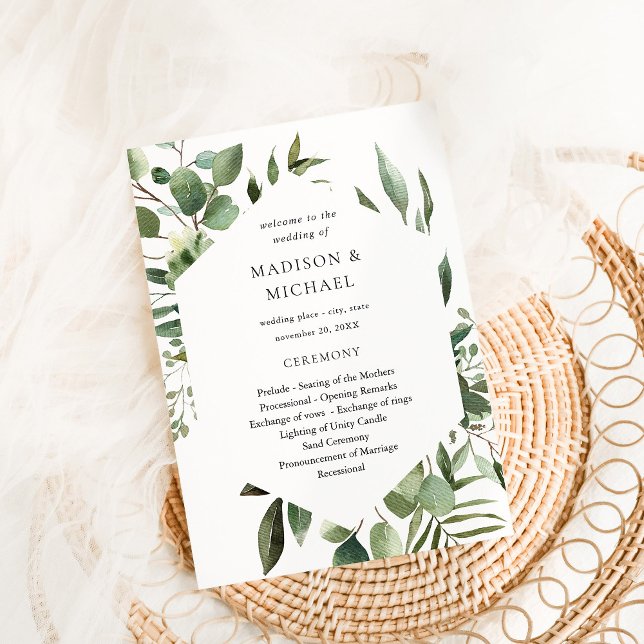 Leaves& Eucalyptus Rustic Wedding Ceremony Program Invitation (Creator Uploaded)