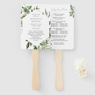 Leaves& Eucalyptus Rustic Wedding Program Hand Fan