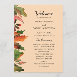 Leaves fall. Autumn formal Botanical Wedding Programme