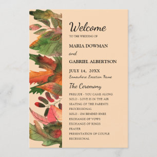 Leaves fall. Autumn stylish Botanical Wedding Programme