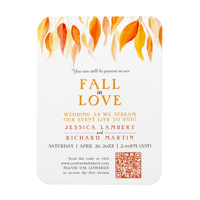Leaves fall in love wedding streaming orange magnet (Vertical)