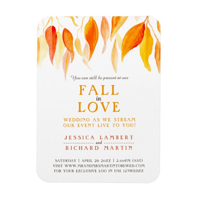 Leaves fall in love wedding streaming orange magnet (Vertical)