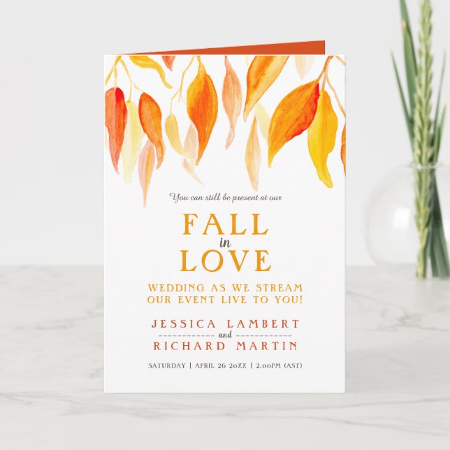 Leaves fall in love wedding streaming photo orange announcement (Front)