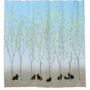 Leaves Fall in the Breeze and Bunnies Shower Curtain