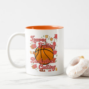 Leaves Falling Basketball Calling Retro Fall Two-Tone Coffee Mug