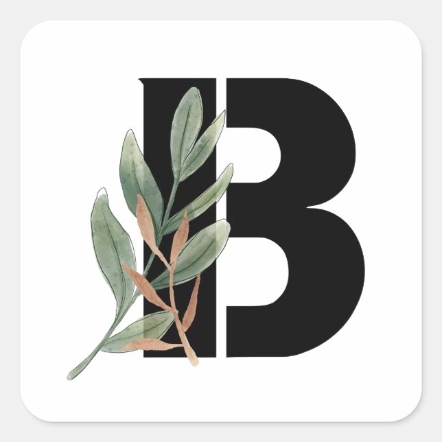Leaves Faux Gold Foil Letter B Monogram Sticker (Front)