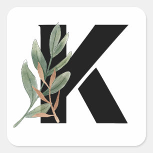 Leaves Faux Gold Foil Letter K Monogram Sticker