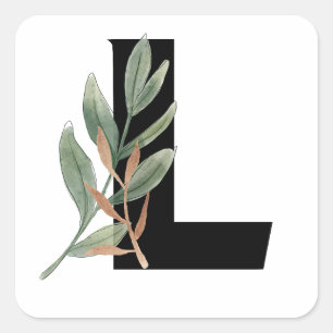 Leaves Faux Gold Foil Letter L Monogram Sticker