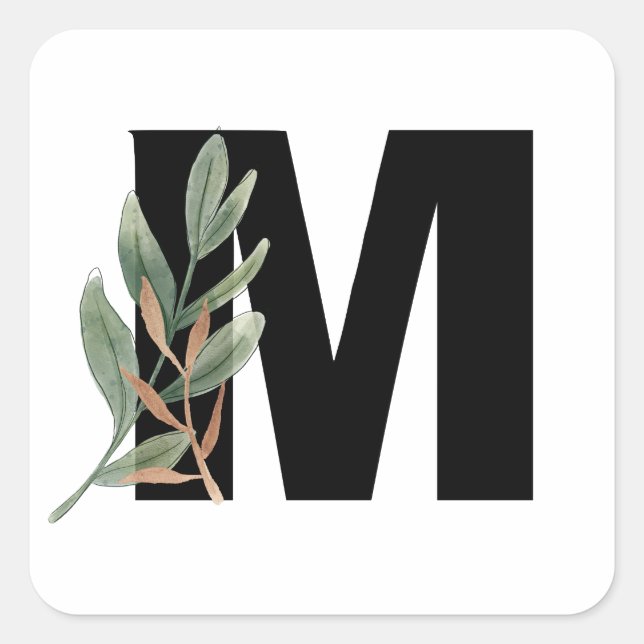 Leaves Faux Gold Foil Letter M Monogram Sticker (Front)