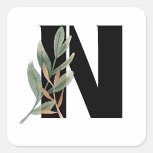 Leaves Faux Gold Foil Letter N Monogram Sticker