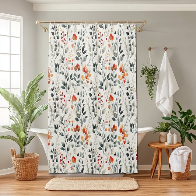   Leaves Flowers Buds  Berries Pattern Shower Curtain (Creator Uploaded)
