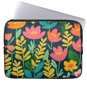 Leaves flowers colourful design laptop sleeve