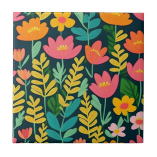 Leaves flowers colourful design  tile