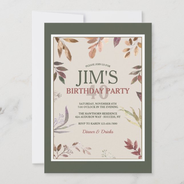Leaves Frame Birthday Party Invitation (Front)