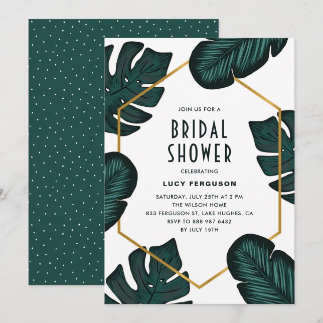 Leaves Frame Tropical Bridal Shower Invitation (Front/Back)