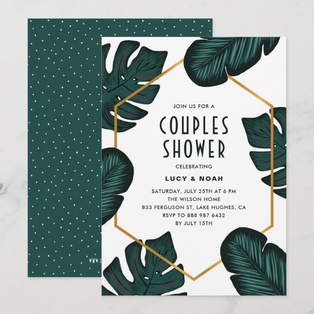 Leaves Frame Tropical Couples Shower Invitation (Front/Back)
