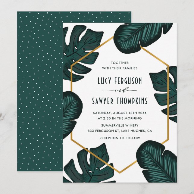 Leaves Frame Tropical Wedding Invitation (Front/Back)