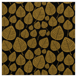 Leaves - Gold Brown on Black Fabric