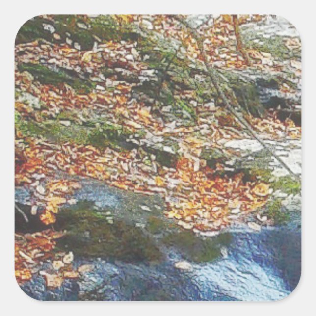 leaves, grass and stream square sticker (Front)
