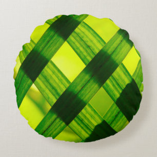 Leaves grass woven green plant round cushion