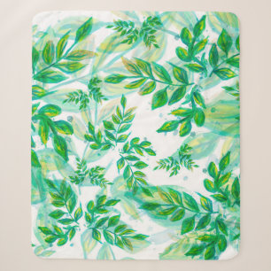 Leaves green pattern nature plant sherpa blanket